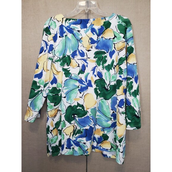 Chico's Pima Cotton Floral Print Square Neck 3/4 Sleeve Tunic Size 3 (XL) - Picture 4 of 6